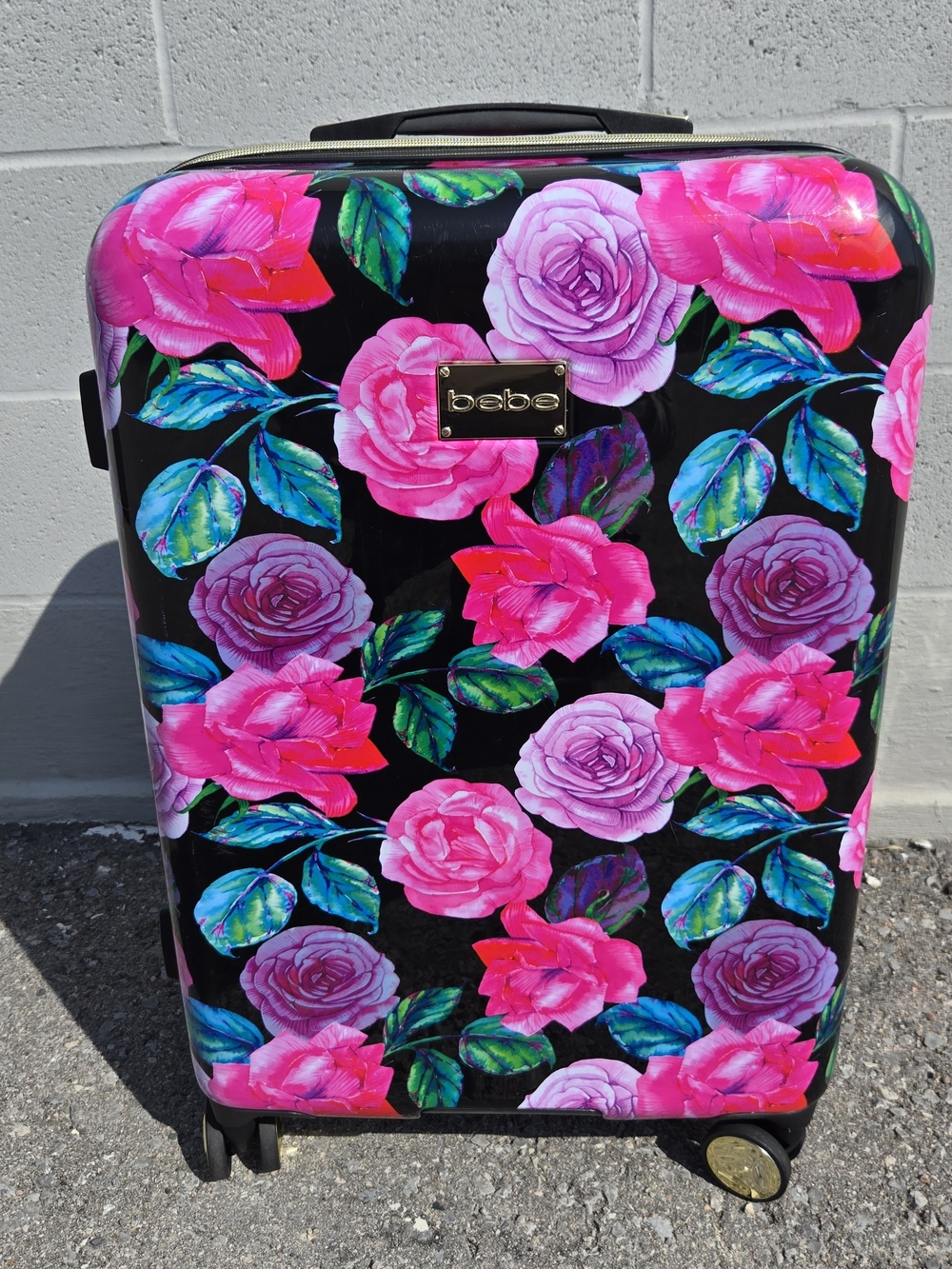 bebe Floral Hard-Shell Carry-On - Black with Rosette Pattern EUC
